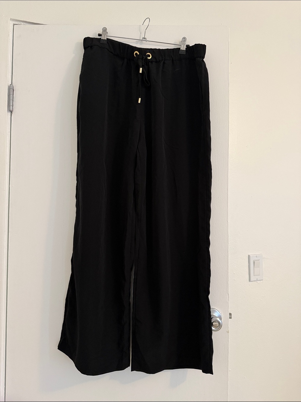 Michael Kors Black Wide Leg Pants with Gold Accents